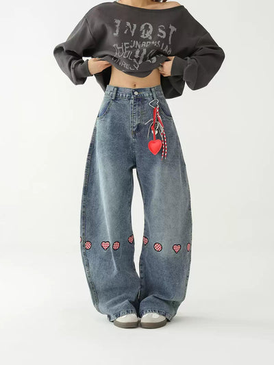 Ace Mini Stickers Barrel Leg Jeans-korean-fashion-Jeans-Ace's Closet-OH Garments