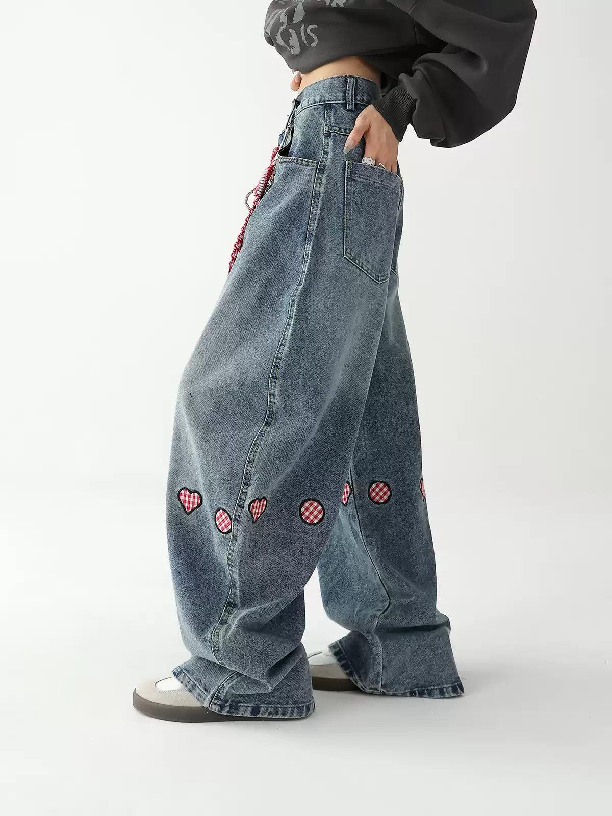 Ace Mini Stickers Barrel Leg Jeans-korean-fashion-Jeans-Ace's Closet-OH Garments
