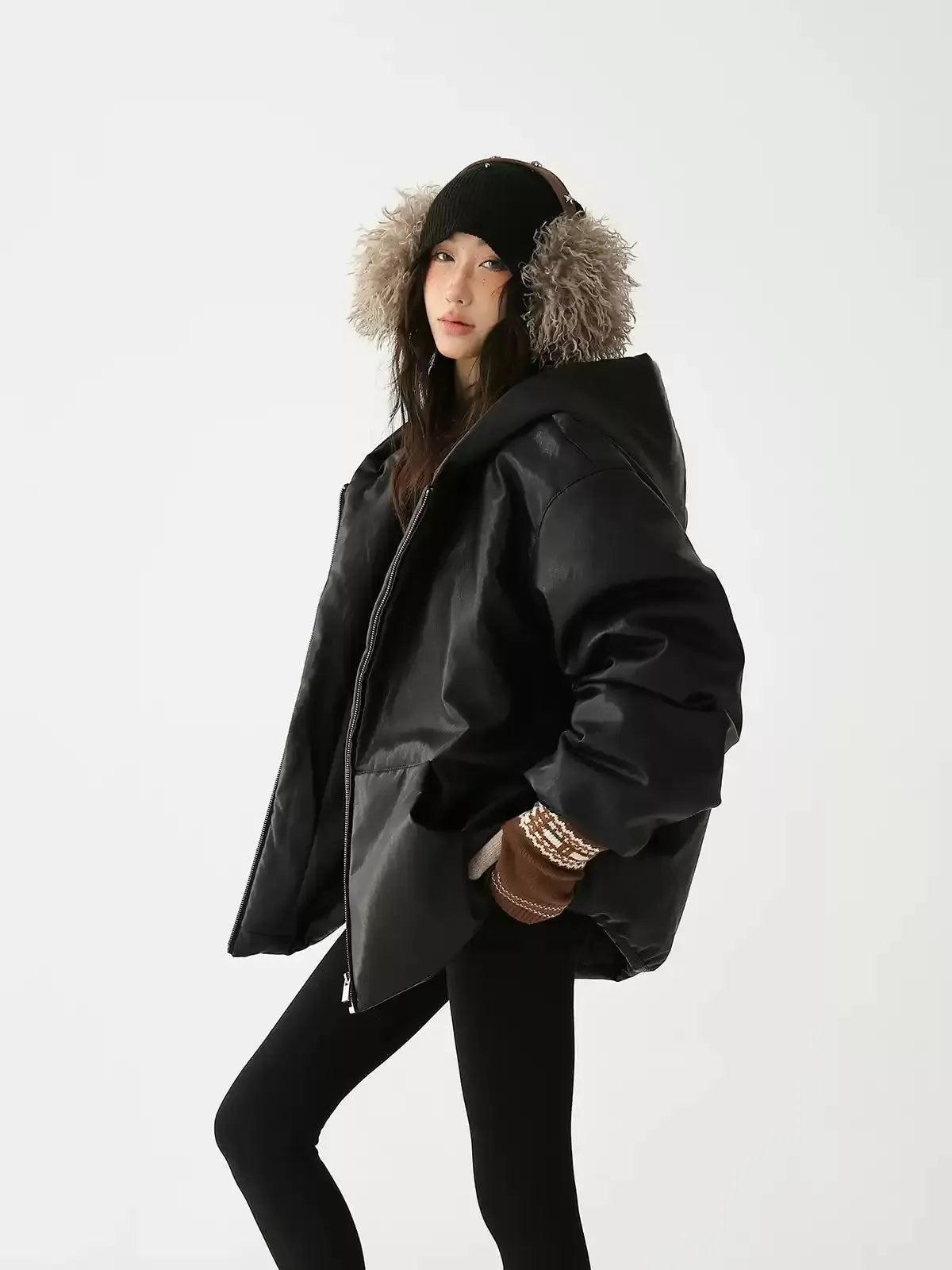 Ace Oversized Hooded PU Leather Puffer Jacket-korean-fashion-Jacket-Ace's Closet-OH Garments