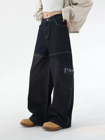 Ace Patched Pockets Barrel Leg Jeans-korean-fashion-Jeans-Ace's Closet-OH Garments