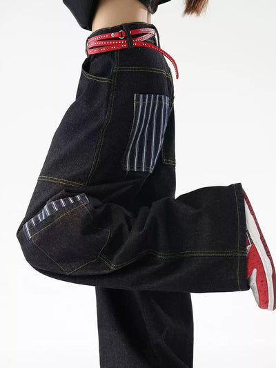 Ace Patched Pockets Barrel Leg Jeans-korean-fashion-Jeans-Ace's Closet-OH Garments