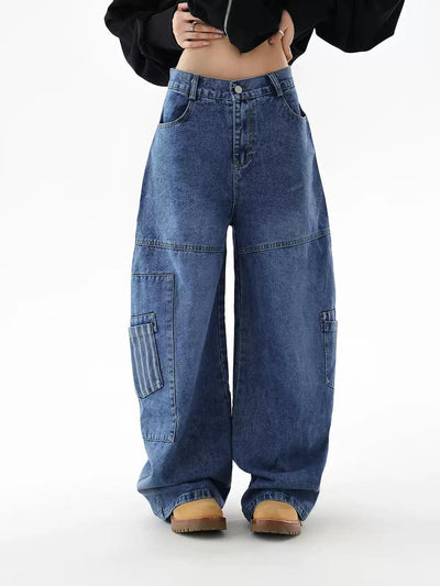 Ace Patched Pockets Barrel Leg Jeans-korean-fashion-Jeans-Ace's Closet-OH Garments