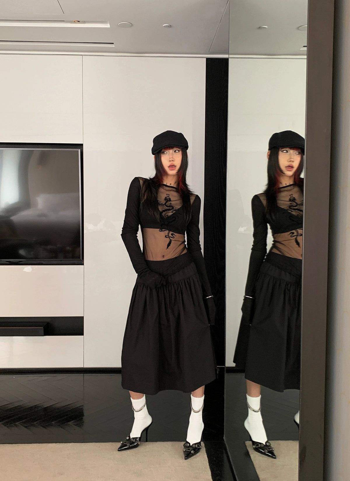 Ace Plain Pleated Mid-Length Skirt-korean-fashion-Skirt-Ace's Closet-OH Garments