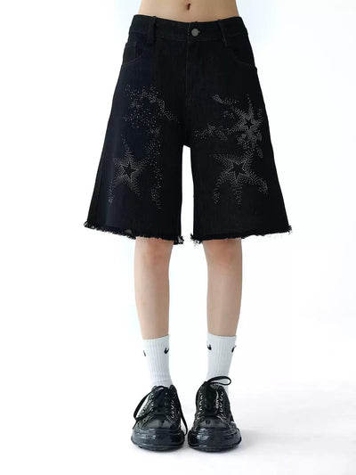 Ace Rhinestone Raw Edge Denim Shorts-korean-fashion-Shorts-Ace's Closet-OH Garments