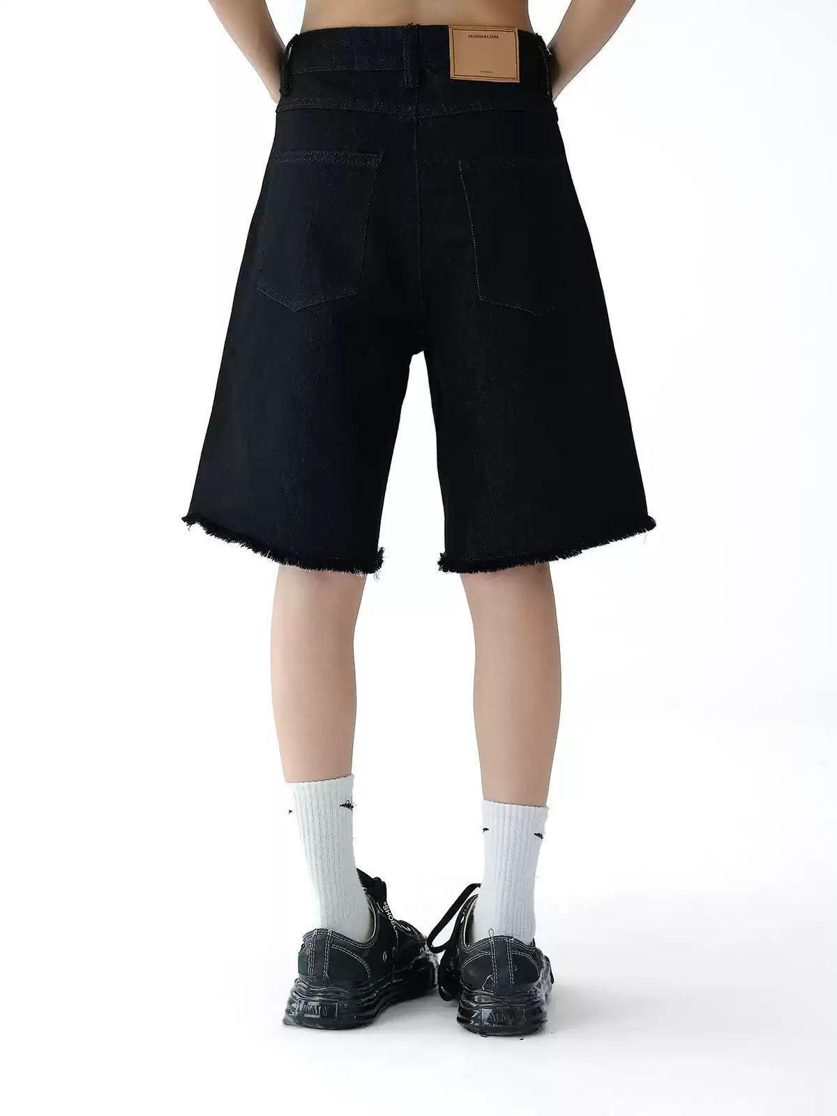 Ace Rhinestone Raw Edge Denim Shorts-korean-fashion-Shorts-Ace's Closet-OH Garments