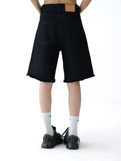 Ace Rhinestone Raw Edge Denim Shorts-korean-fashion-Shorts-Ace's Closet-OH Garments