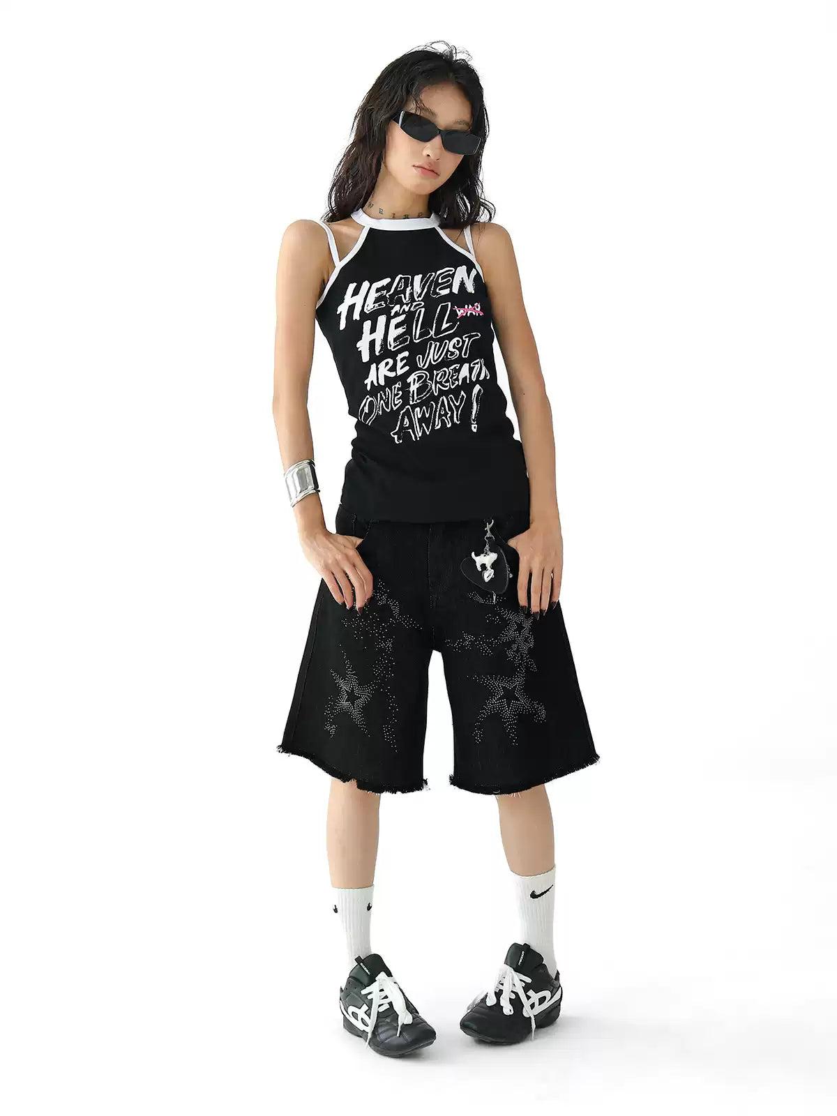Ace Rhinestone Raw Edge Denim Shorts-korean-fashion-Shorts-Ace's Closet-OH Garments