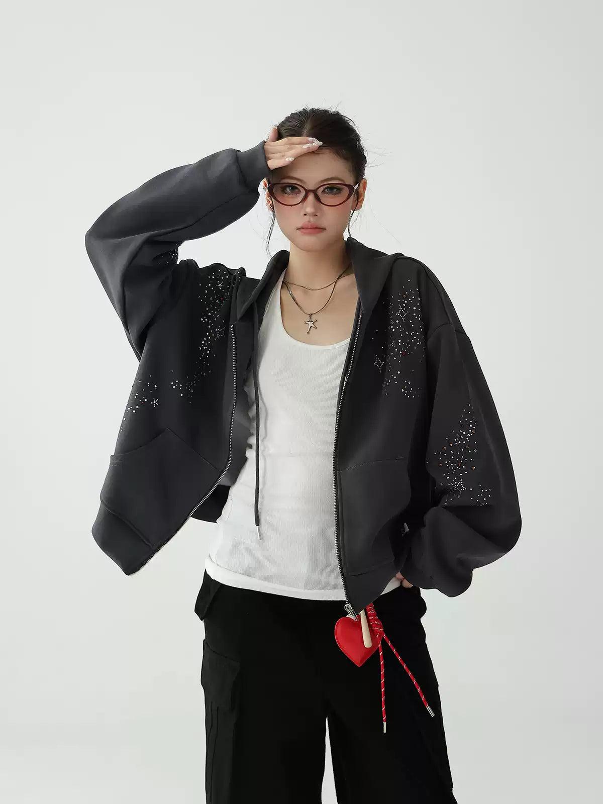 Ace Scattered Rhinestone Zipped Hoodie-korean-fashion-Hoodie-Ace's Closet-OH Garments