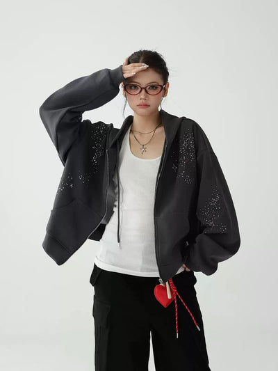 Ace Scattered Rhinestone Zipped Hoodie-korean-fashion-Hoodie-Ace's Closet-OH Garments