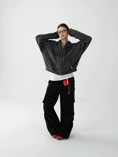 Ace Scattered Rhinestone Zipped Hoodie-korean-fashion-Hoodie-Ace's Closet-OH Garments