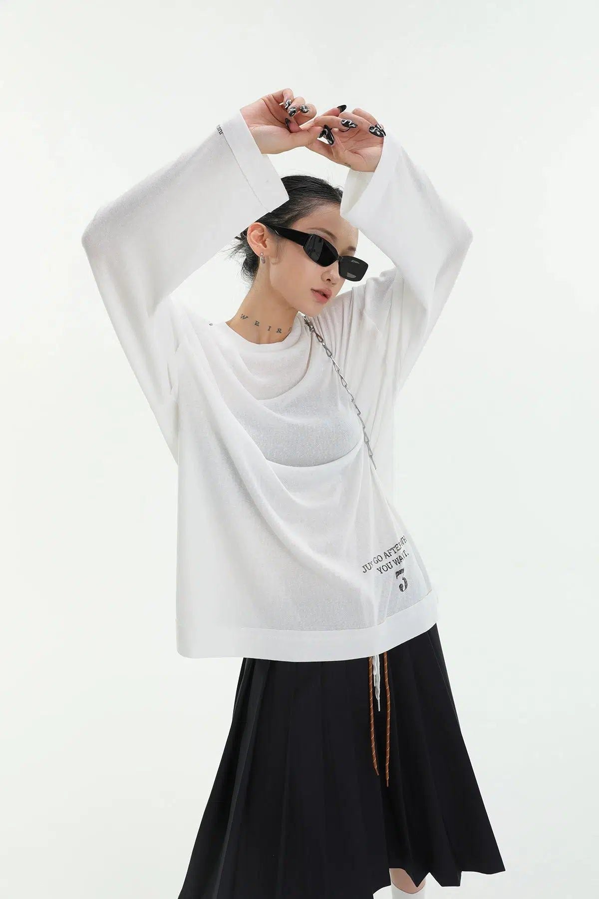 Ace Scattered Text Long Sleeve T-Shirt-korean-fashion-T-Shirt-Ace's Closet-OH Garments