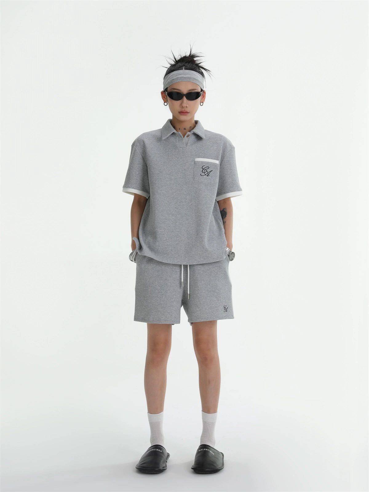 Ace Sports Style Polo & Sweat Shorts Set-korean-fashion-Clothing Set-Ace's Closet-OH Garments