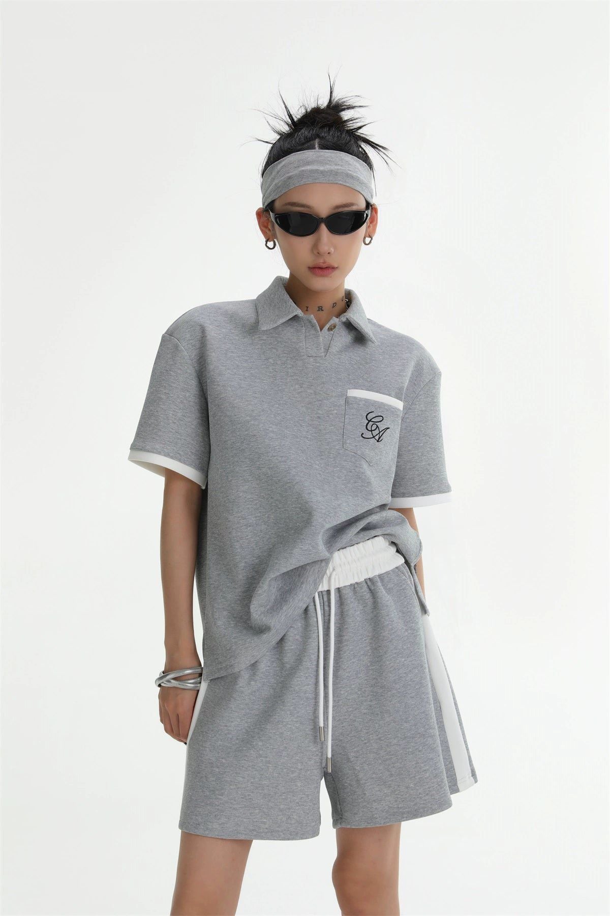 Ace Sports Style Polo & Sweat Shorts Set-korean-fashion-Clothing Set-Ace's Closet-OH Garments