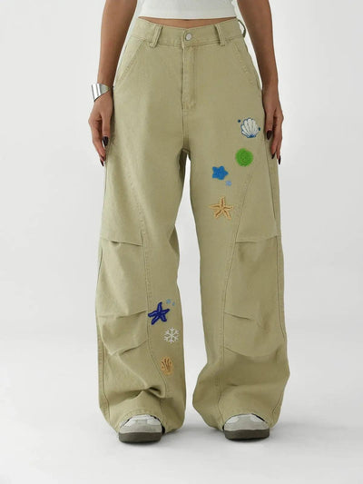 Ace Starfish Embroidery Pleated Pants-korean-fashion-Pants-Ace's Closet-OH Garments