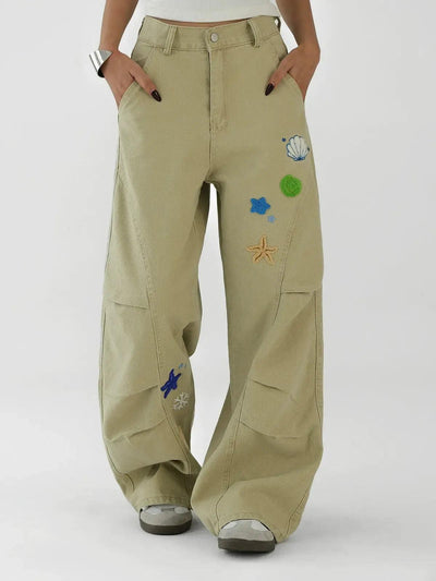 Ace Starfish Embroidery Pleated Pants-korean-fashion-Pants-Ace's Closet-OH Garments