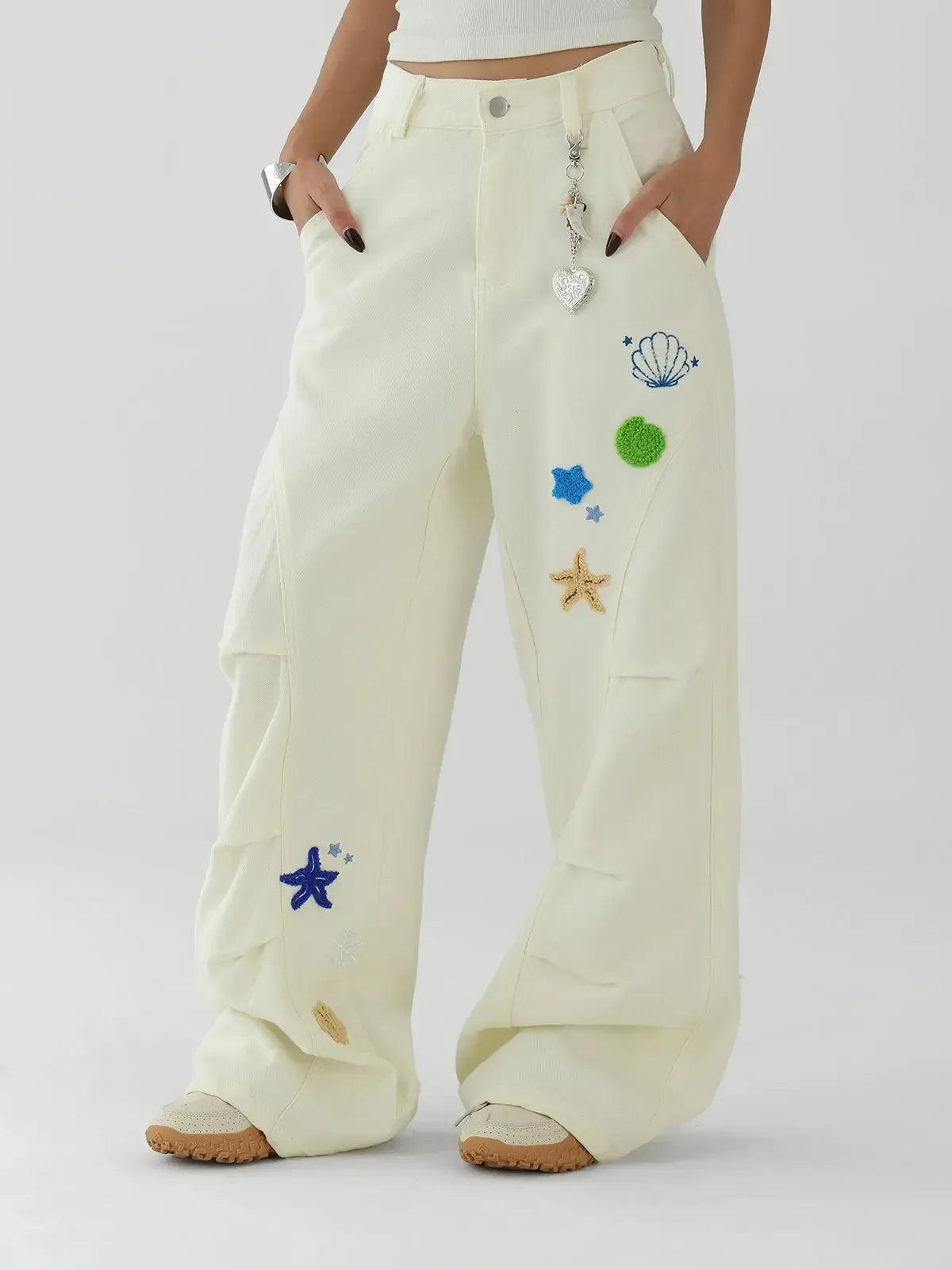 Ace Starfish Embroidery Pleated Pants-korean-fashion-Pants-Ace's Closet-OH Garments