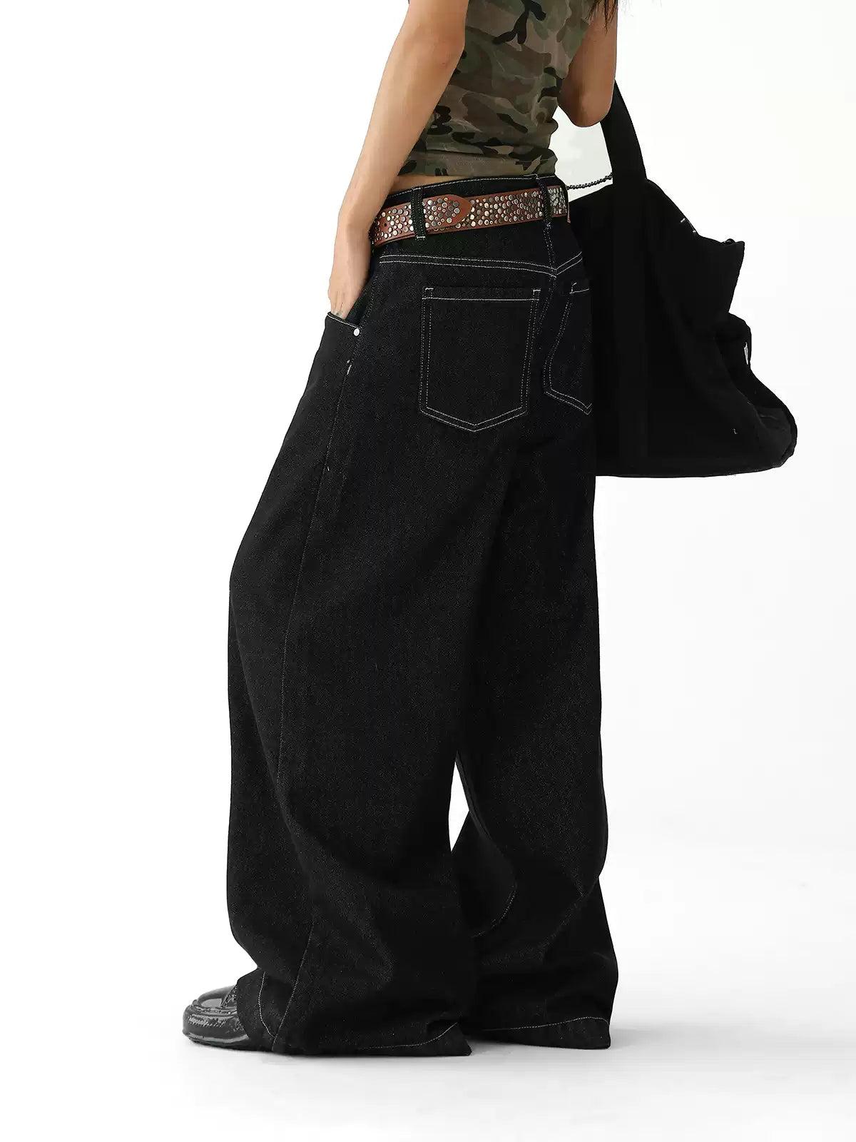 Ace Stitched Pockets Wide Jeans-korean-fashion-Jeans-Ace's Closet-OH Garments