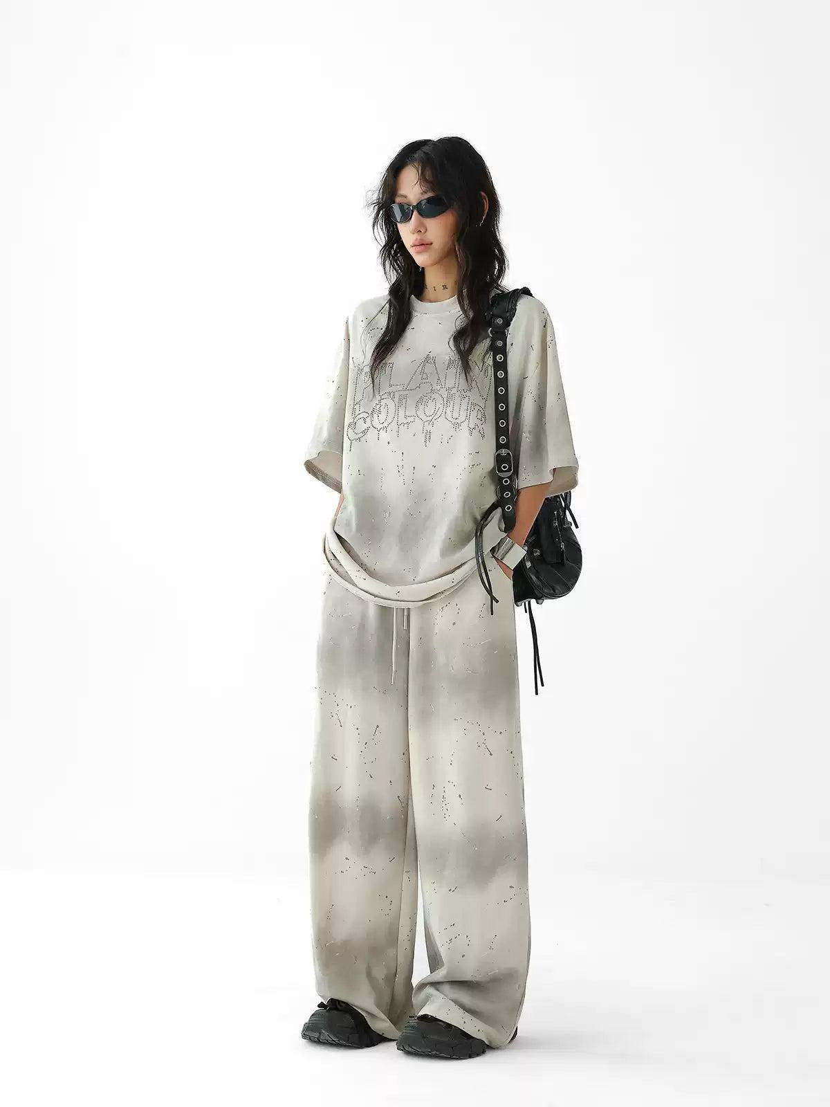 Ace Tie-Dyed Rhinestone Lettered T-Shirt & Pants Set-korean-fashion-T-Shirt-Ace's Closet-OH Garments