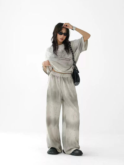 Ace Tie-Dyed Rhinestone Lettered T-Shirt & Pants Set-korean-fashion-T-Shirt-Ace's Closet-OH Garments