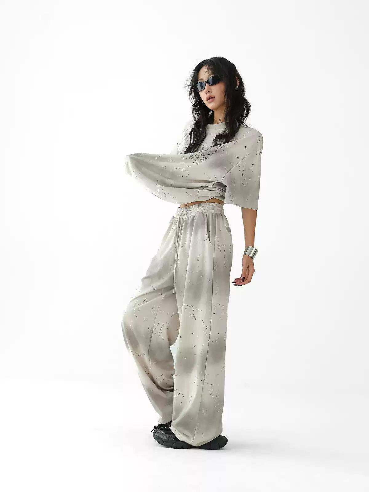 Ace Tie-Dyed Rhinestone Lettered T-Shirt & Pants Set-korean-fashion-T-Shirt-Ace's Closet-OH Garments