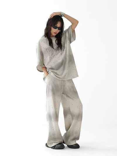 Ace Tie-Dyed Rhinestone Lettered T-Shirt & Pants Set-korean-fashion-T-Shirt-Ace's Closet-OH Garments