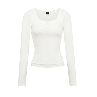 Ada Buttoned Lace Contrast Long Sleeve T-Shirt-korean-fashion-T-Shirt-Ada's Closet-OH Garments