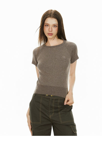 Ada Fitted Ribbed Knit T-Shirt-korean-fashion-T-Shirt-Ada's Closet-OH Garments