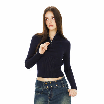 Ada High Neck Ribbed Knit Half-Zip-korean-fashion-Half-Zip-Ada's Closet-OH Garments