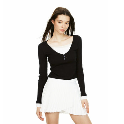 Ada One-Pocket Lace Contrast Long Sleeve T-Shirt-korean-fashion-T-Shirt-Ada's Closet-OH Garments