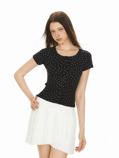 Ada Polka Dots Button-Down T-Shirt-korean-fashion-T-Shirt-Ada's Closet-OH Garments