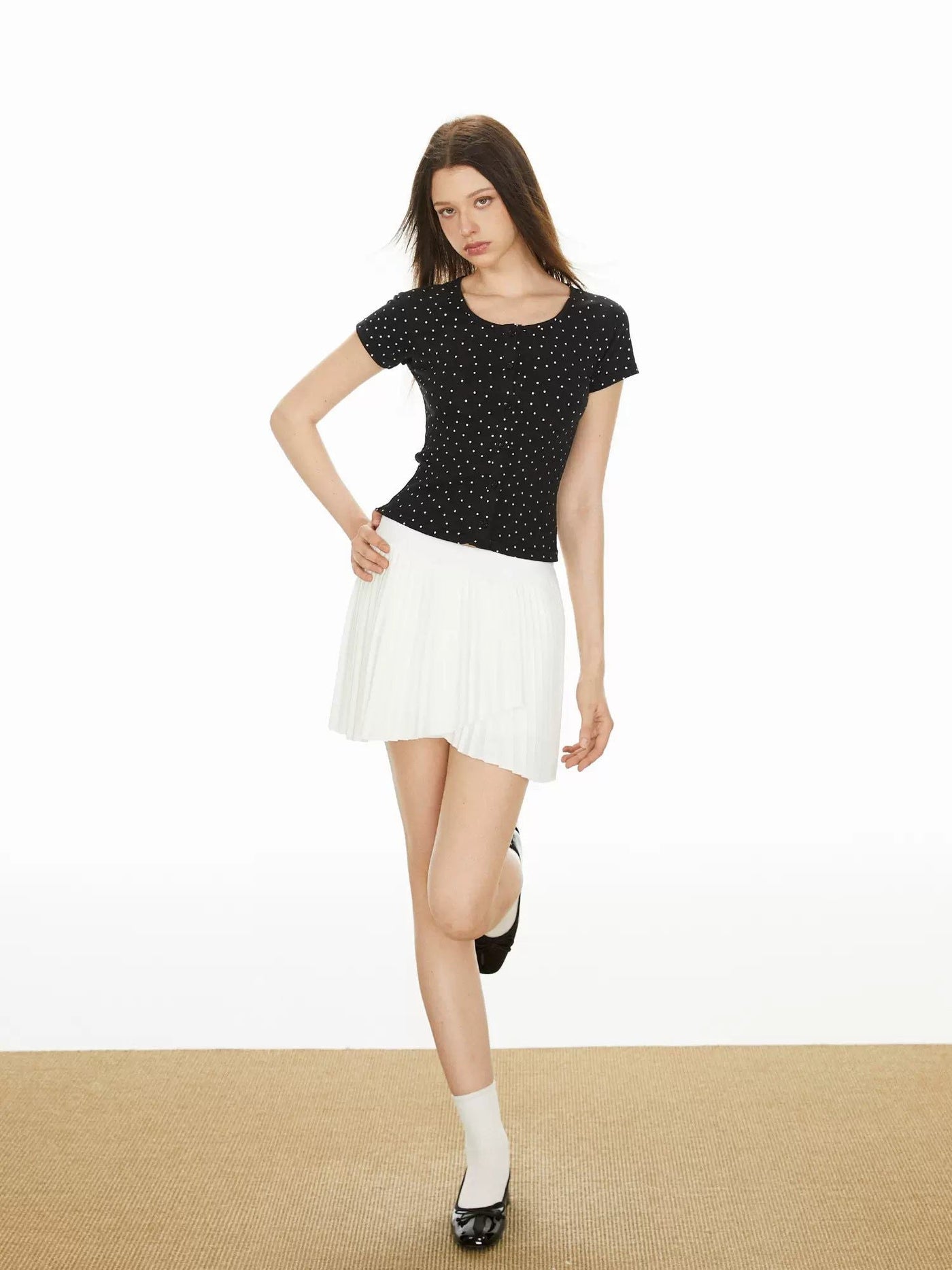 Ada Polka Dots Button-Down T-Shirt-korean-fashion-T-Shirt-Ada's Closet-OH Garments