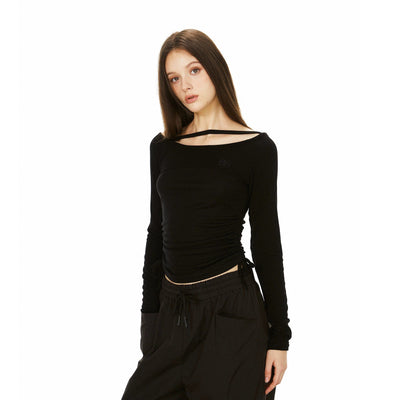 Ada Ruched Detail Cropped Long Sleeve Blouse-korean-fashion-Blouse-Ada's Closet-OH Garments