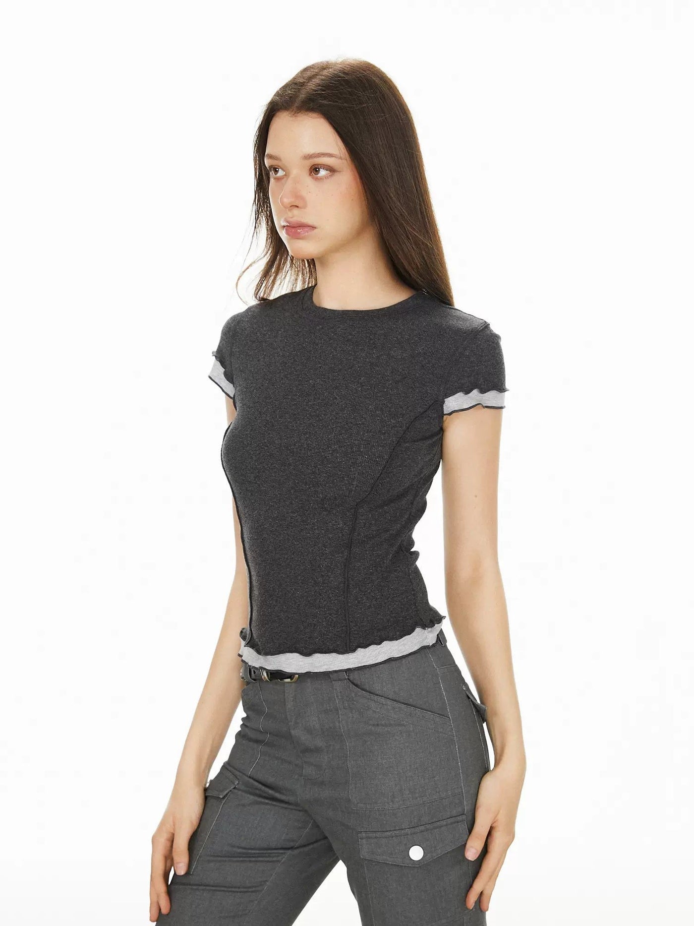 Ada Spliced Contrast Round Neck T-Shirt-korean-fashion-T-Shirt-Ada's Closet-OH Garments