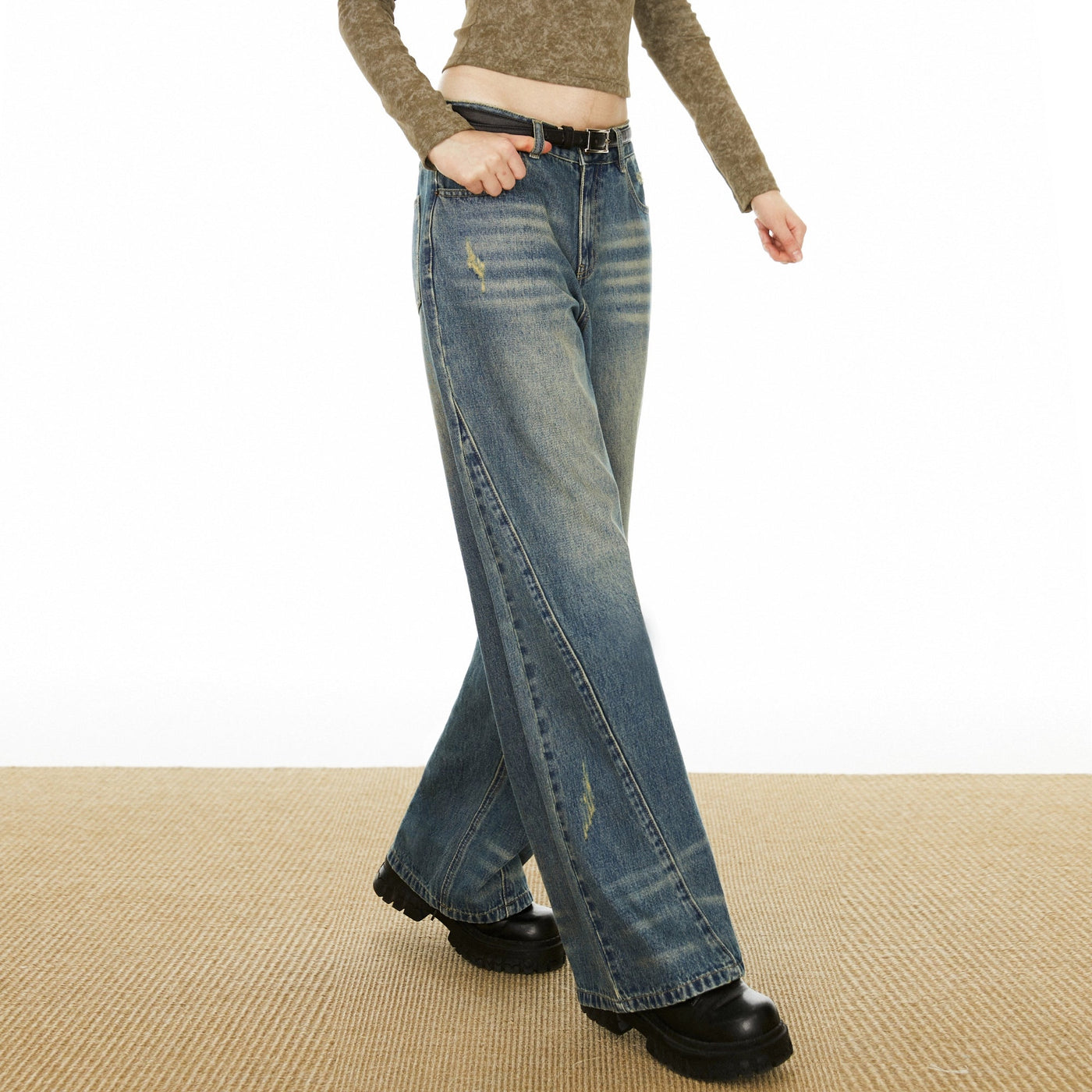Ada Washed Slant Seam High Waist Jeans-korean-fashion-Jeans-Ada's Closet-OH Garments