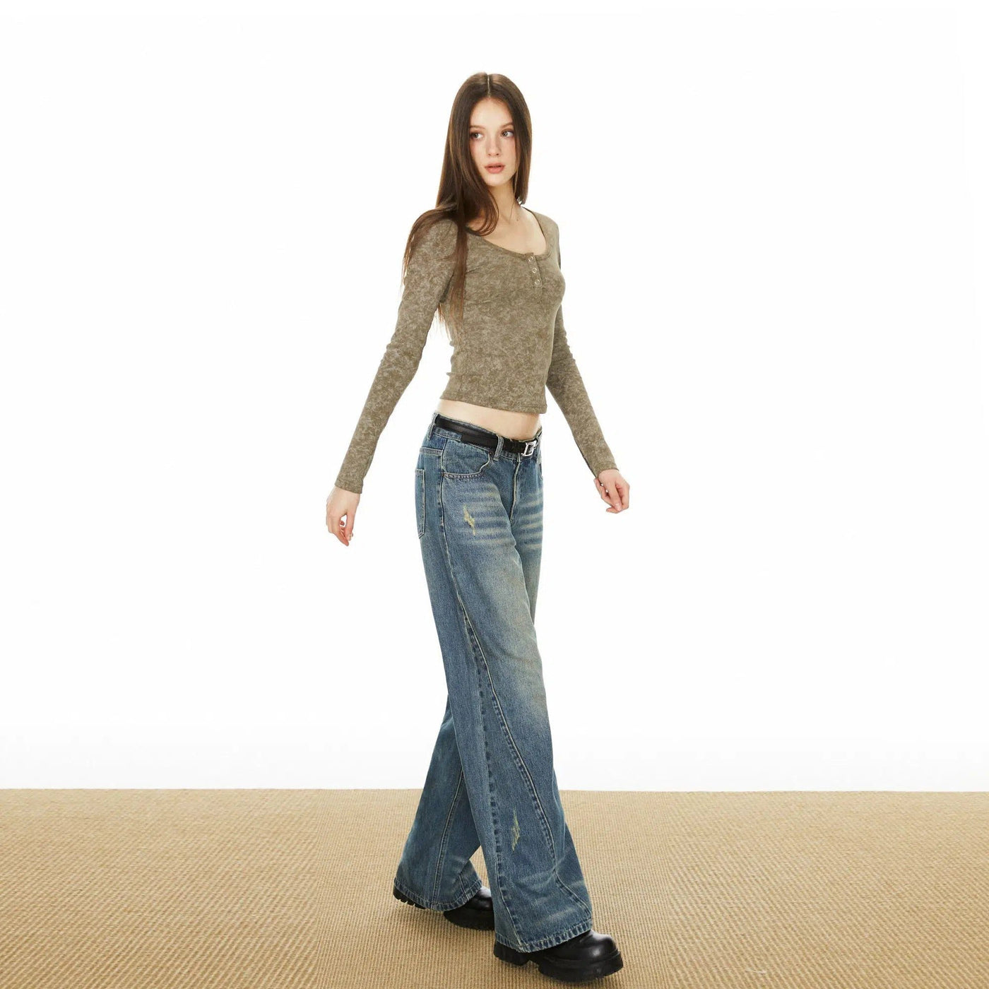Ada Washed Slant Seam High Waist Jeans-korean-fashion-Jeans-Ada's Closet-OH Garments