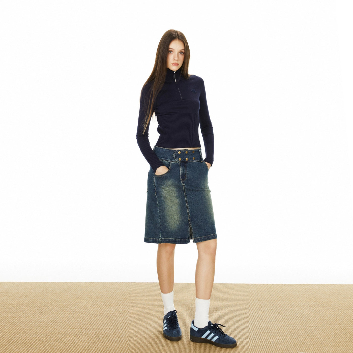 Ada Washed Snap Buttons Denim Skirt-korean-fashion-Skirt-Ada's Closet-OH Garments