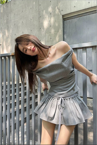 Agam Off Shoulder Star Dust Blouse & Gartered Skirt Set-korean-fashion-Clothing Set-Agam's Closet-OH Garments