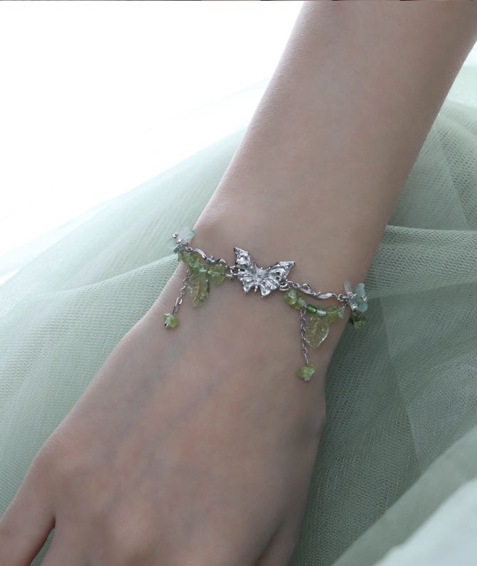 Apom Butterfly and Green Stones Bracelet-korean-fashion-Bracelet-Apom's Closet-OH Garments