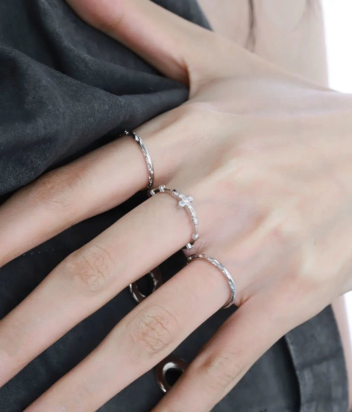 Apom Cross and Minimal Metal Ring Set-korean-fashion-Ring-Apom's Closet-OH Garments