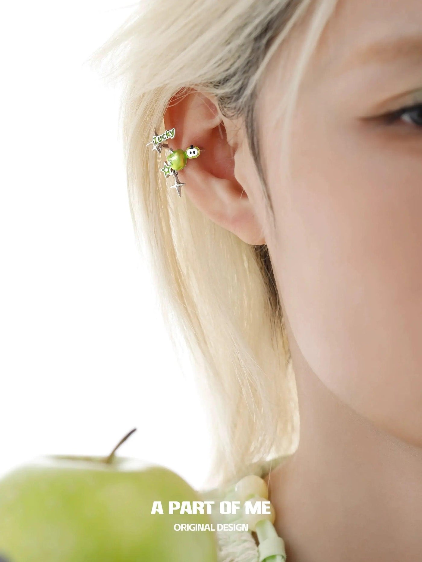 Apom Green Apple Ear Clip-korean-fashion-Earrings-Apom's Closet-OH Garments