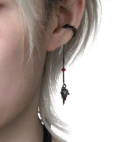 Apom Red Stone and Raven Dangling Earrings-korean-fashion-Earrings-Apom's Closet-OH Garments