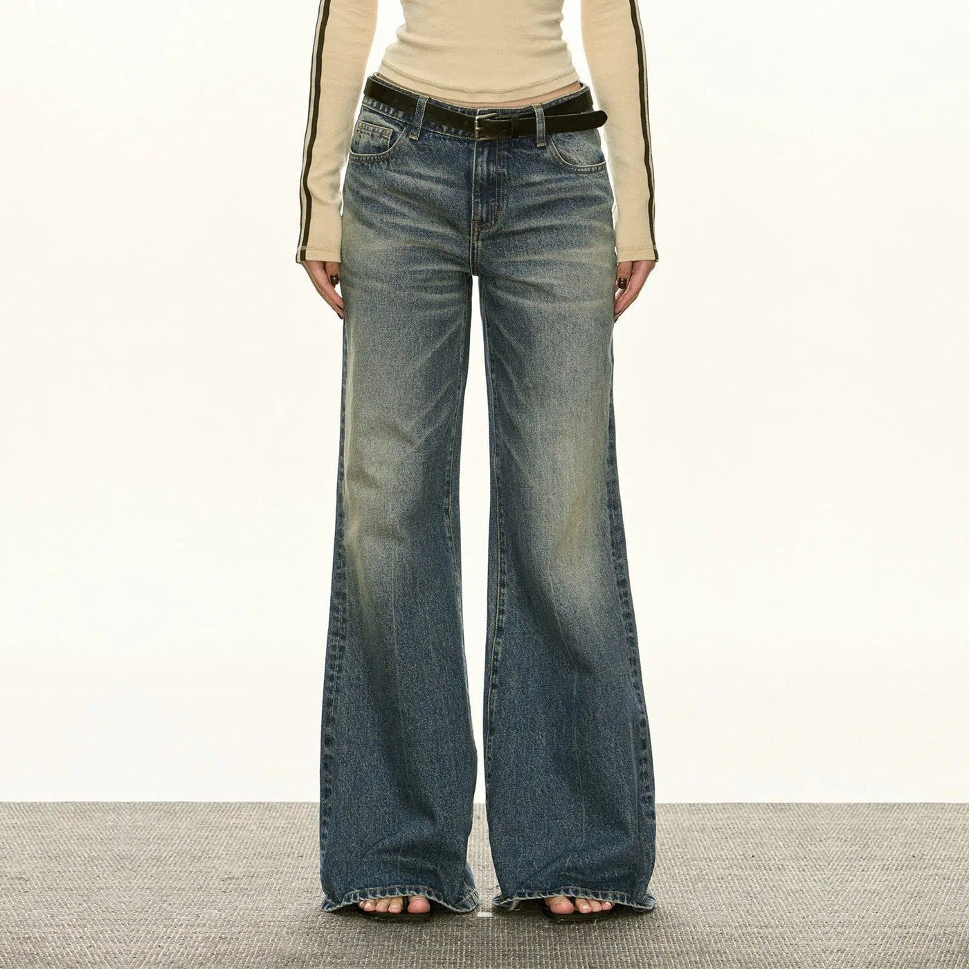 Arise Faded Thigh Wide Leg Jeans-korean-fashion-Jeans-Arise's Closet-OH Garments