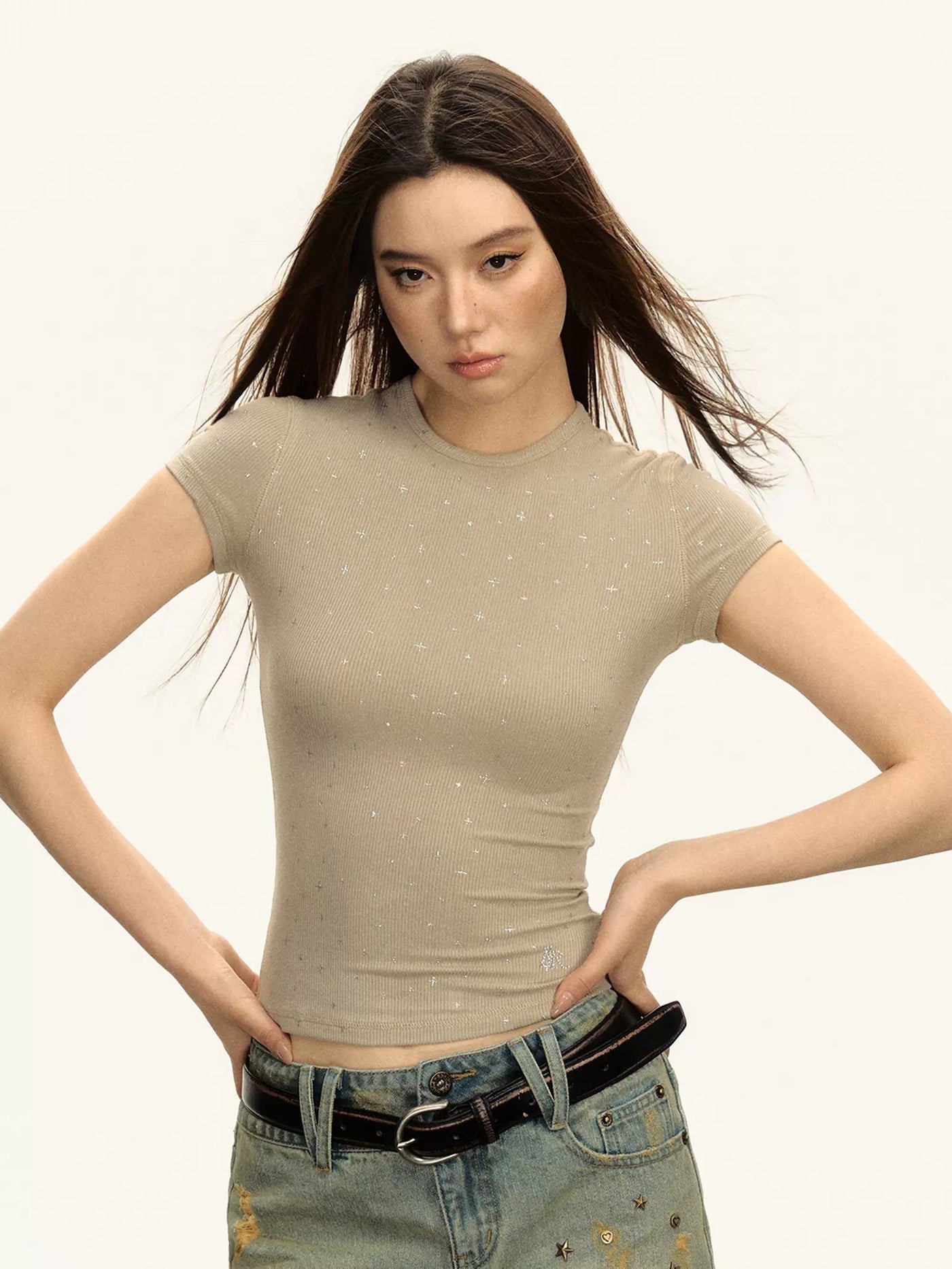 Arise Star Full-Print Knitted T-Shirt-korean-fashion-T-Shirt-Arise's Closet-OH Garments