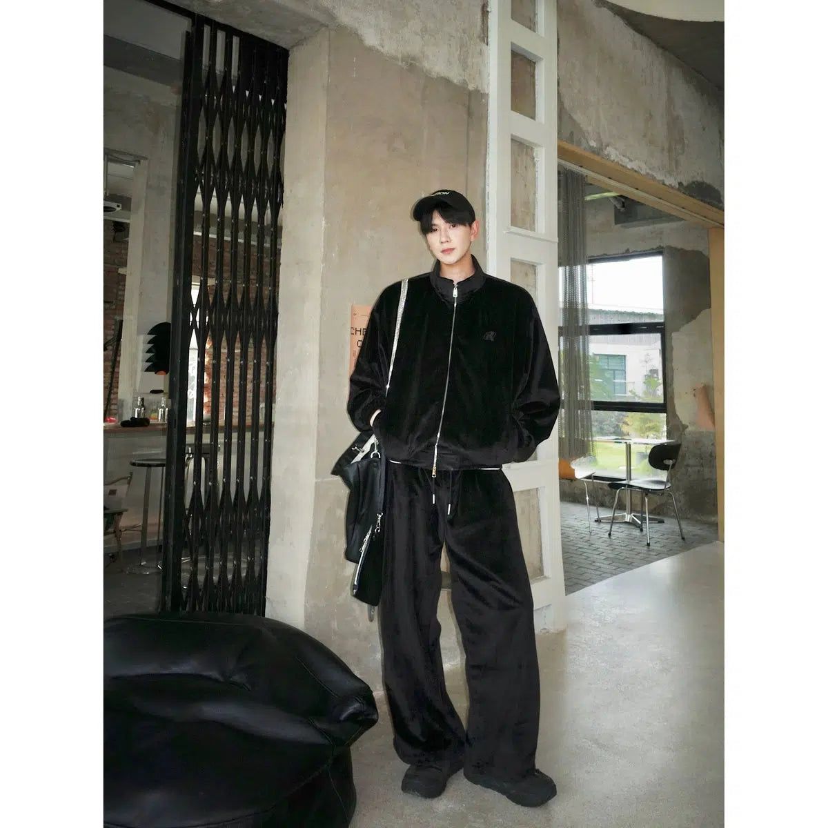 Bang Athleisure Velour Zipped Jacket-korean-fashion-Jacket-Bang's Closet-OH Garments