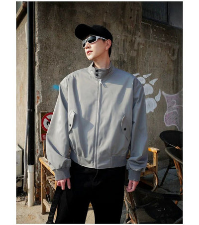 Bang Buttoned Neck Zippered Jacket-korean-fashion-Jacket-Bang's Closet-OH Garments