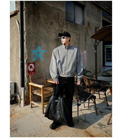 Bang Buttoned Neck Zippered Jacket-korean-fashion-Jacket-Bang's Closet-OH Garments