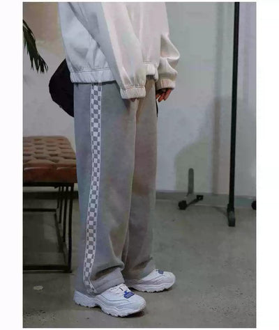 Bang Checkered Side Bar Sweatpants-korean-fashion-Pants-Bang's Closet-OH Garments