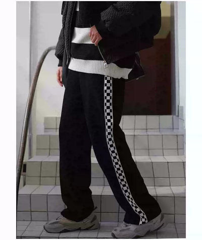 Bang Checkered Side Bar Sweatpants-korean-fashion-Pants-Bang's Closet-OH Garments