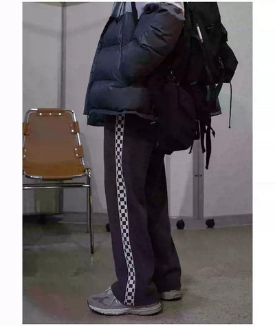 Bang Checkered Side Bar Sweatpants-korean-fashion-Pants-Bang's Closet-OH Garments