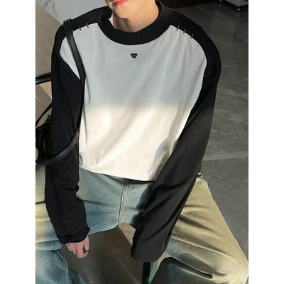 Bang Contrast Splice Long Sleeve T-Shirt-korean-fashion-T-Shirt-Bang's Closet-OH Garments